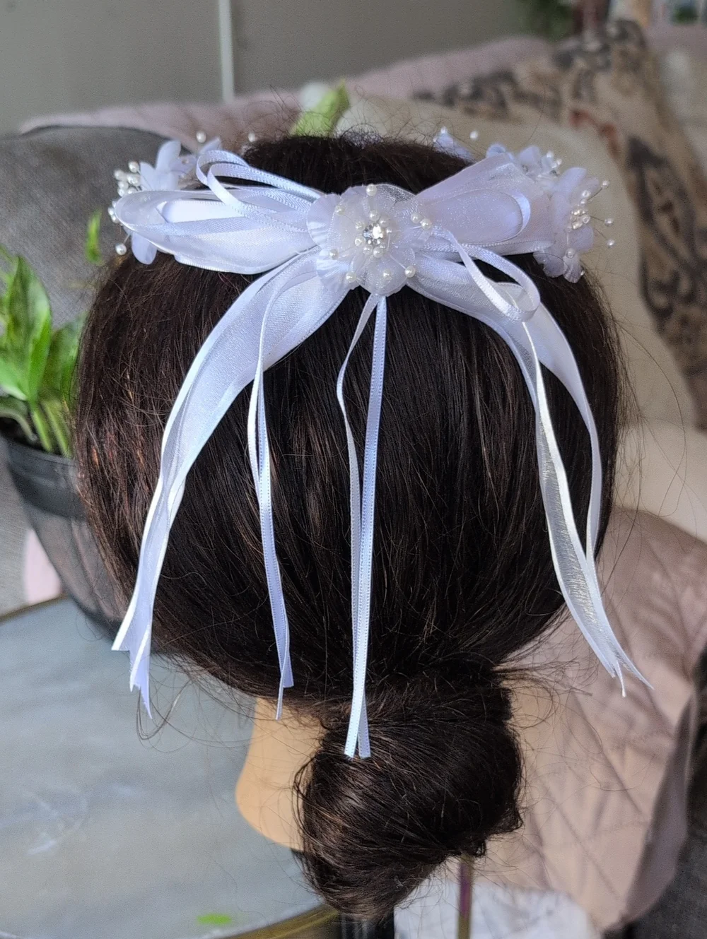 White First Communion Floral Headband Flower Girl Head Crown
